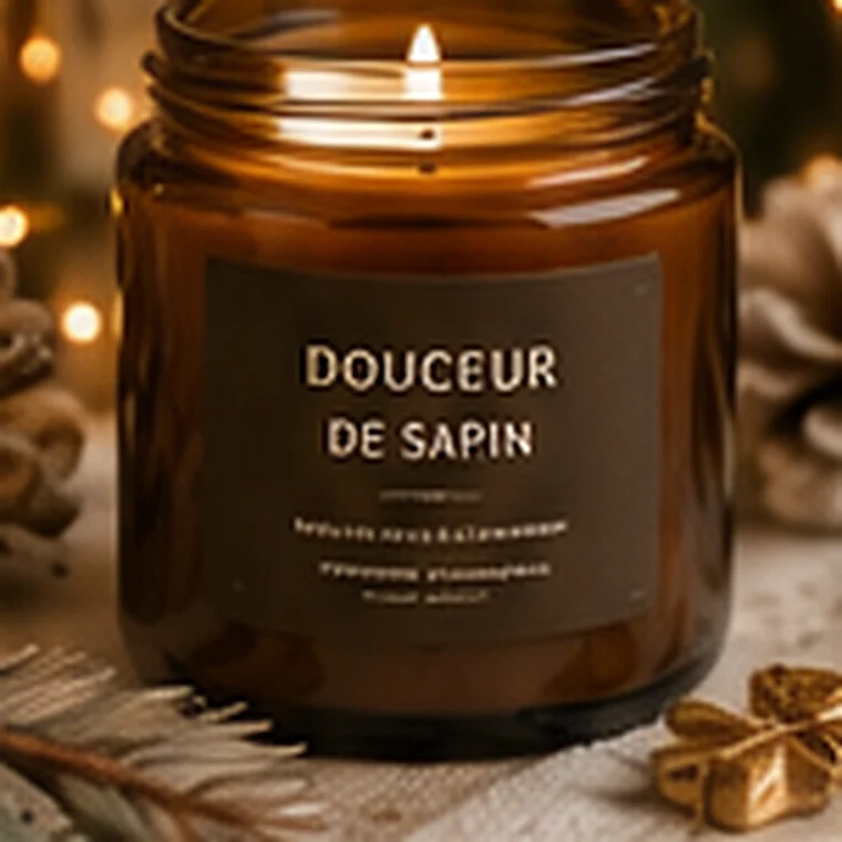 Bougie Douceur de sapin — cire de soja, mèche coton, verre ambré, fabriqué à Liège