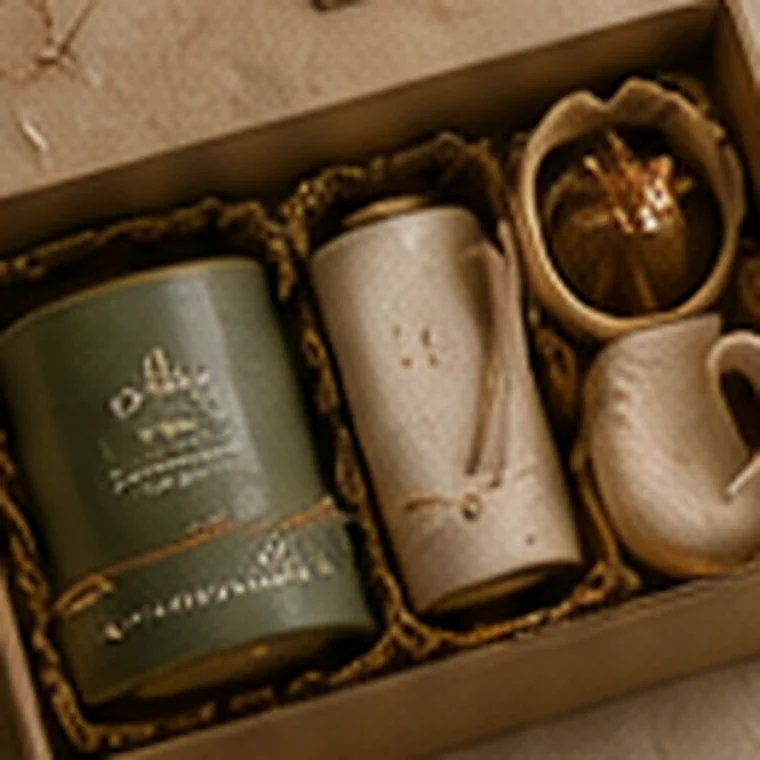 Coffret Pause Douceur — grès, cire de soja, papier kraft, fabriqué à Namur