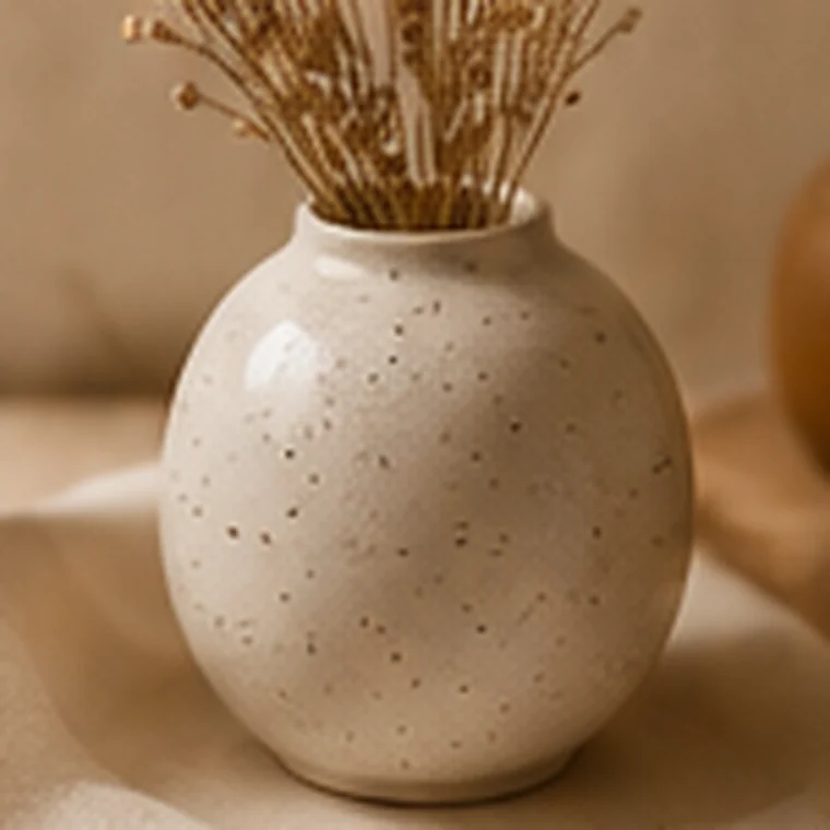 Vase boule en céramique — grès, émail blanc mat, fabriqué à Namur