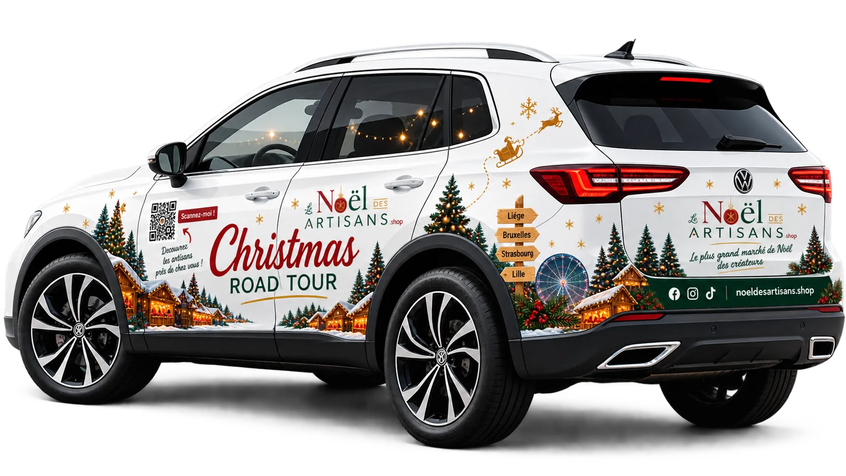 Le véhicule du Christmas Road Tour, habillé aux couleurs du Noël des Artisans.